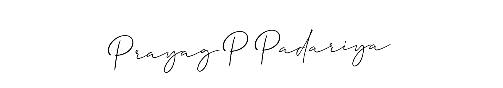 Make a beautiful signature design for name Prayag P Padariya. With this signature (Allison_Script) style, you can create a handwritten signature for free. Prayag P Padariya signature style 2 images and pictures png
