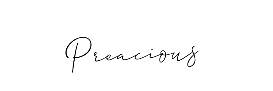 Use a signature maker to create a handwritten signature online. With this signature software, you can design (Allison_Script) your own signature for name Preacious. Preacious signature style 2 images and pictures png