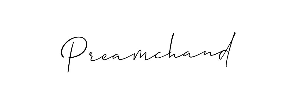 Design your own signature with our free online signature maker. With this signature software, you can create a handwritten (Allison_Script) signature for name Preamchand. Preamchand signature style 2 images and pictures png