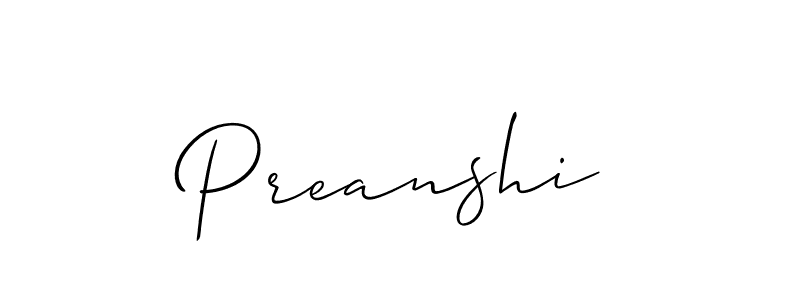 Use a signature maker to create a handwritten signature online. With this signature software, you can design (Allison_Script) your own signature for name Preanshi. Preanshi signature style 2 images and pictures png