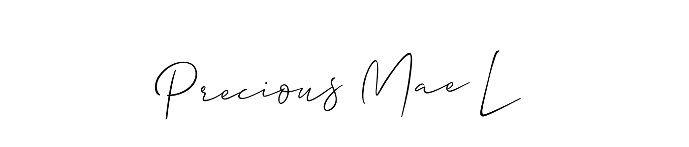 Also You can easily find your signature by using the search form. We will create Precious Mae L name handwritten signature images for you free of cost using Allison_Script sign style. Precious Mae L signature style 2 images and pictures png