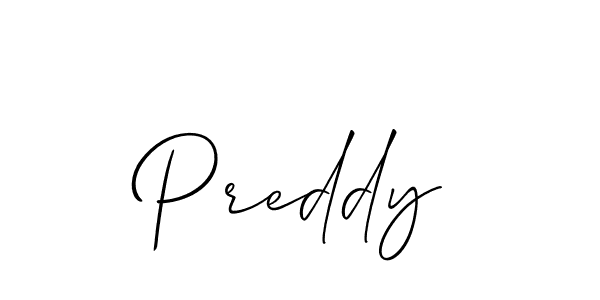 Use a signature maker to create a handwritten signature online. With this signature software, you can design (Allison_Script) your own signature for name Preddy. Preddy signature style 2 images and pictures png