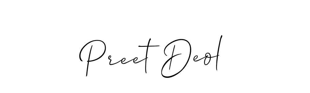 Create a beautiful signature design for name Preet Deol. With this signature (Allison_Script) fonts, you can make a handwritten signature for free. Preet Deol signature style 2 images and pictures png