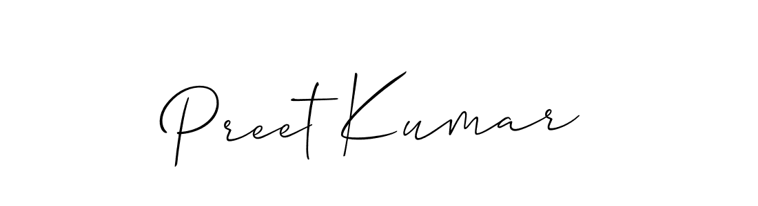 How to make Preet Kumar name signature. Use Allison_Script style for creating short signs online. This is the latest handwritten sign. Preet Kumar signature style 2 images and pictures png