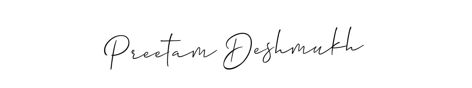 Also You can easily find your signature by using the search form. We will create Preetam Deshmukh name handwritten signature images for you free of cost using Allison_Script sign style. Preetam Deshmukh signature style 2 images and pictures png