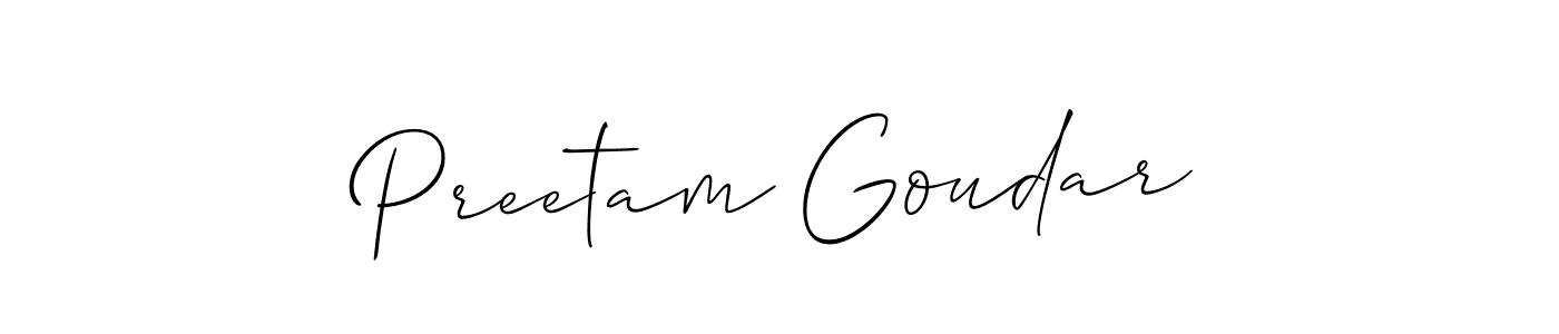 You should practise on your own different ways (Allison_Script) to write your name (Preetam Goudar) in signature. don't let someone else do it for you. Preetam Goudar signature style 2 images and pictures png