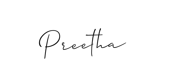 Use a signature maker to create a handwritten signature online. With this signature software, you can design (Allison_Script) your own signature for name Preetha. Preetha signature style 2 images and pictures png