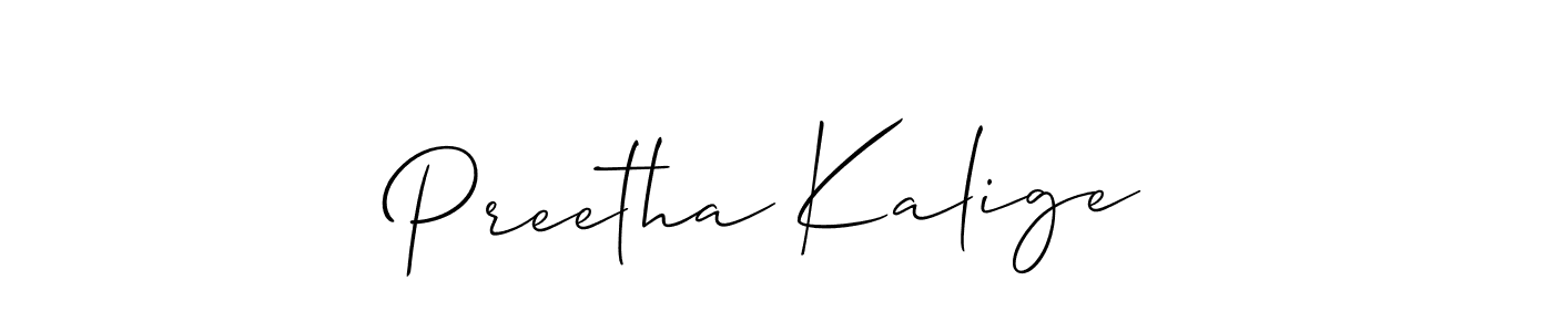 The best way (Allison_Script) to make a short signature is to pick only two or three words in your name. The name Preetha Kalige include a total of six letters. For converting this name. Preetha Kalige signature style 2 images and pictures png