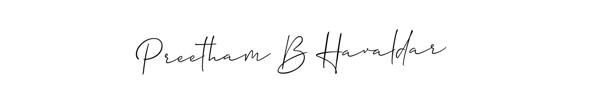 Use a signature maker to create a handwritten signature online. With this signature software, you can design (Allison_Script) your own signature for name Preetham B Havaldar. Preetham B Havaldar signature style 2 images and pictures png