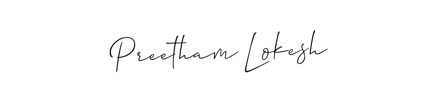 The best way (Allison_Script) to make a short signature is to pick only two or three words in your name. The name Preetham Lokesh include a total of six letters. For converting this name. Preetham Lokesh signature style 2 images and pictures png