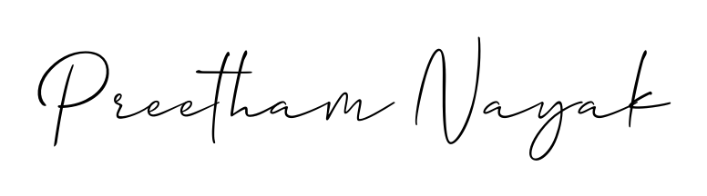 Get inspired by this graceful Allison_Script signature style for name Preetham Nayak. Smooth loops and balanced proportions for everyday use. Preetham Nayak signature style 2 images and pictures png