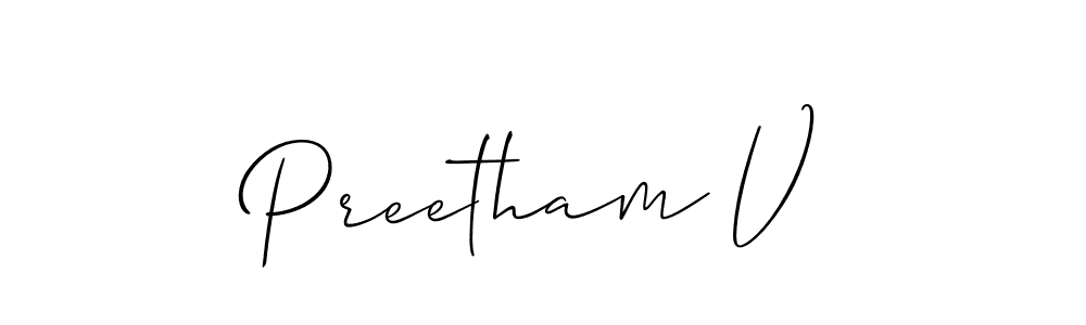Allison_Script is a professional signature style that is perfect for those who want to add a touch of class to their signature. It is also a great choice for those who want to make their signature more unique. Get Preetham V name to fancy signature for free. Preetham V signature style 2 images and pictures png