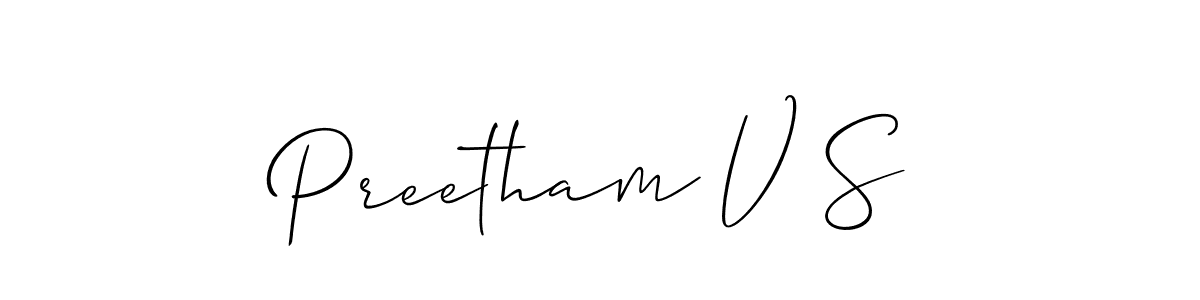 How to make Preetham V S name signature. Use Allison_Script style for creating short signs online. This is the latest handwritten sign. Preetham V S signature style 2 images and pictures png