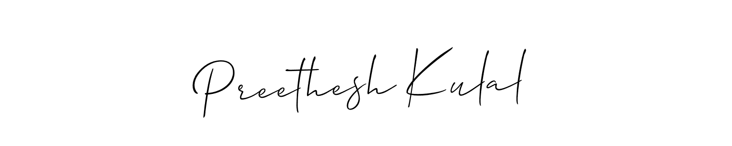 Make a beautiful signature design for name Preethesh Kulal. With this signature (Allison_Script) style, you can create a handwritten signature for free. Preethesh Kulal signature style 2 images and pictures png