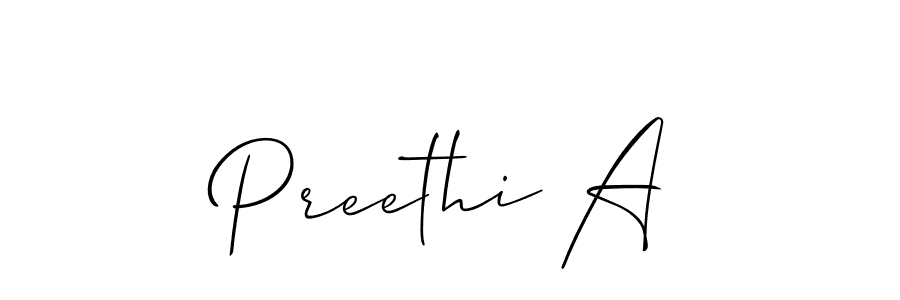 Make a beautiful signature design for name Preethi A. With this signature (Allison_Script) style, you can create a handwritten signature for free. Preethi A signature style 2 images and pictures png