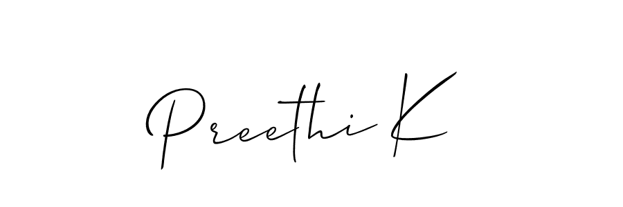 It looks lik you need a new signature style for name Preethi K. Design unique handwritten (Allison_Script) signature with our free signature maker in just a few clicks. Preethi K signature style 2 images and pictures png