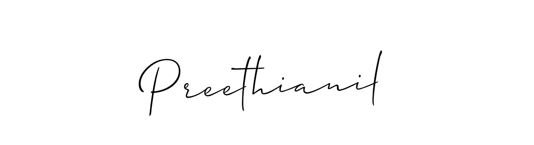 Use a signature maker to create a handwritten signature online. With this signature software, you can design (Allison_Script) your own signature for name Preethianil. Preethianil signature style 2 images and pictures png