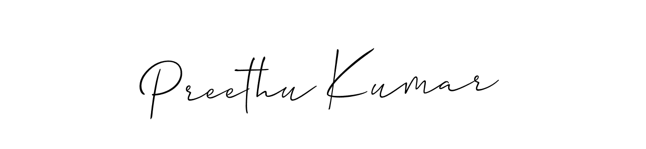 Create a beautiful signature design for name Preethu Kumar. With this signature (Allison_Script) fonts, you can make a handwritten signature for free. Preethu Kumar signature style 2 images and pictures png