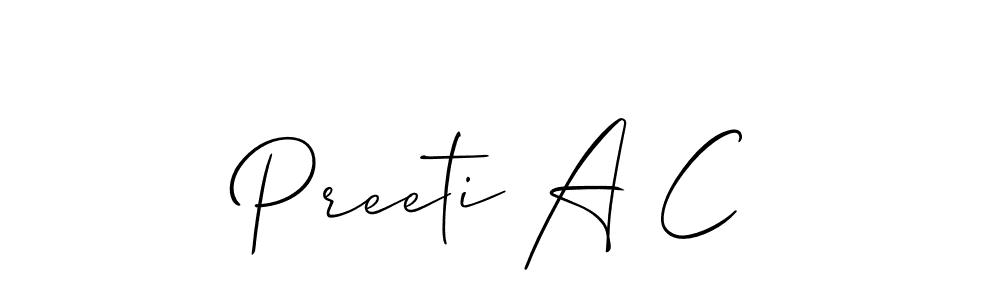 Preeti A C stylish signature style. Best Handwritten Sign (Allison_Script) for my name. Handwritten Signature Collection Ideas for my name Preeti A C. Preeti A C signature style 2 images and pictures png