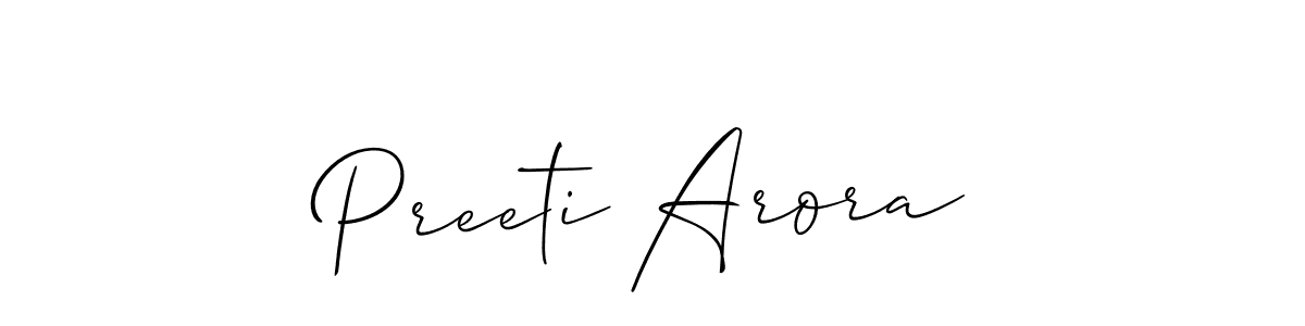 Similarly Allison_Script is the best handwritten signature design. Signature creator online .You can use it as an online autograph creator for name Preeti Arora. Preeti Arora signature style 2 images and pictures png