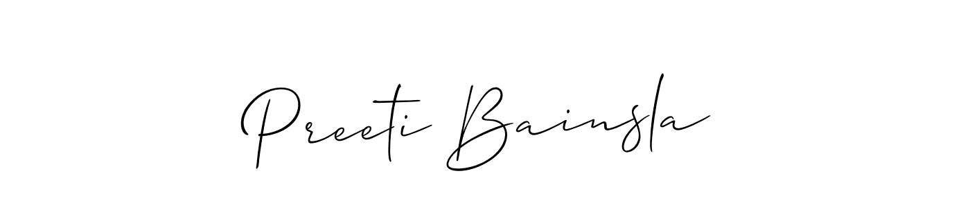 Also we have Preeti Bainsla name is the best signature style. Create professional handwritten signature collection using Allison_Script autograph style. Preeti Bainsla signature style 2 images and pictures png