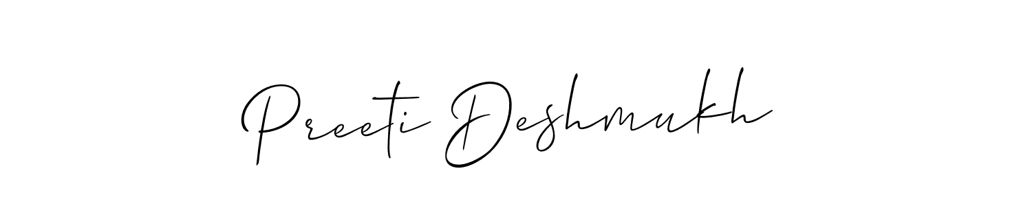 Make a beautiful signature design for name Preeti Deshmukh. With this signature (Allison_Script) style, you can create a handwritten signature for free. Preeti Deshmukh signature style 2 images and pictures png