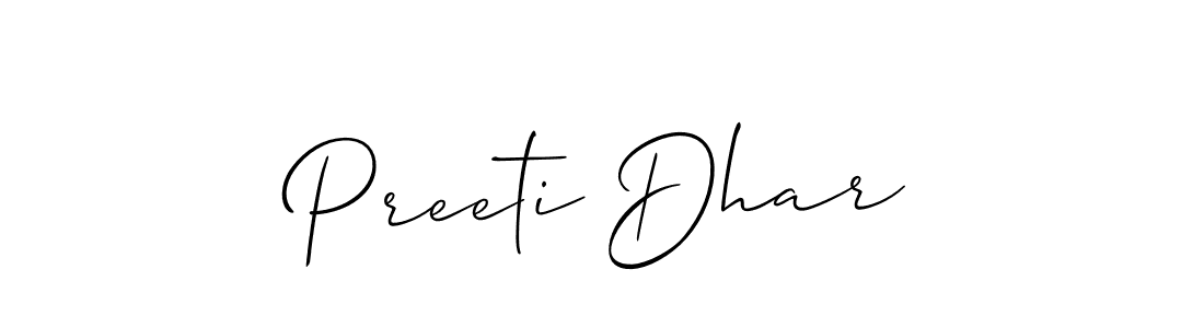 Allison_Script is a professional signature style that is perfect for those who want to add a touch of class to their signature. It is also a great choice for those who want to make their signature more unique. Get Preeti Dhar name to fancy signature for free. Preeti Dhar signature style 2 images and pictures png