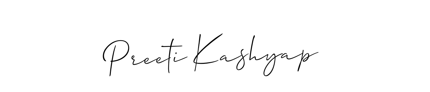 Allison_Script is a professional signature style that is perfect for those who want to add a touch of class to their signature. It is also a great choice for those who want to make their signature more unique. Get Preeti Kashyap name to fancy signature for free. Preeti Kashyap signature style 2 images and pictures png
