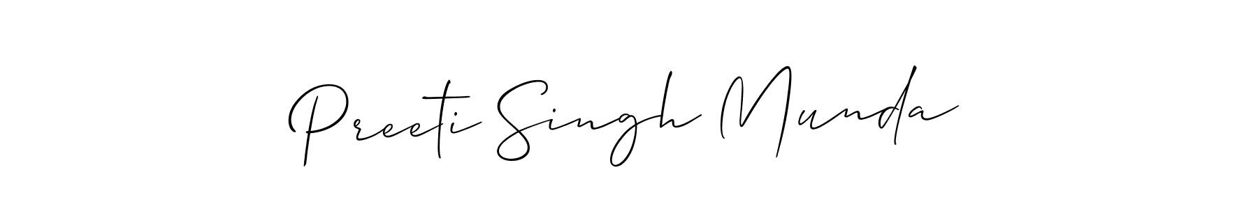 Make a short Preeti Singh Munda signature style. Manage your documents anywhere anytime using Allison_Script. Create and add eSignatures, submit forms, share and send files easily. Preeti Singh Munda signature style 2 images and pictures png