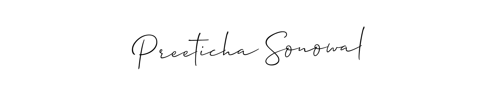 How to Draw Preeticha Sonowal signature style? Allison_Script is a latest design signature styles for name Preeticha Sonowal. Preeticha Sonowal signature style 2 images and pictures png