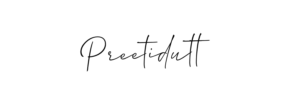 It looks lik you need a new signature style for name Preetidutt. Design unique handwritten (Allison_Script) signature with our free signature maker in just a few clicks. Preetidutt signature style 2 images and pictures png