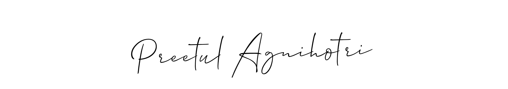 if you are searching for the best signature style for your name Preetul Agnihotri. so please give up your signature search. here we have designed multiple signature styles  using Allison_Script. Preetul Agnihotri signature style 2 images and pictures png