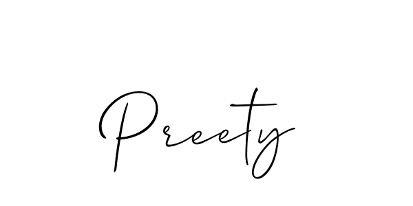 The best way (Allison_Script) to make a short signature is to pick only two or three words in your name. The name Preety include a total of six letters. For converting this name. Preety signature style 2 images and pictures png