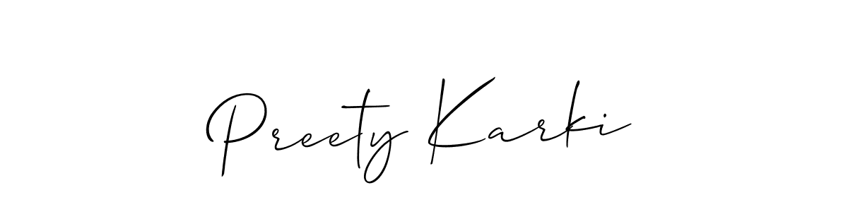 Similarly Allison_Script is the best handwritten signature design. Signature creator online .You can use it as an online autograph creator for name Preety Karki. Preety Karki signature style 2 images and pictures png