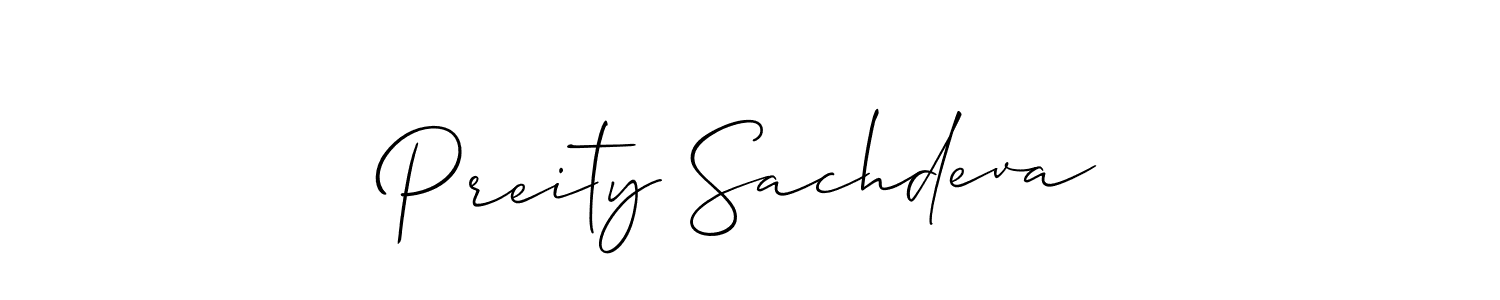 It looks lik you need a new signature style for name Preity Sachdeva. Design unique handwritten (Allison_Script) signature with our free signature maker in just a few clicks. Preity Sachdeva signature style 2 images and pictures png