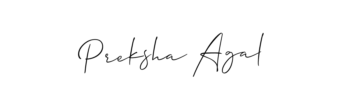 The best way (Allison_Script) to make a short signature is to pick only two or three words in your name. The name Preksha Agal include a total of six letters. For converting this name. Preksha Agal signature style 2 images and pictures png