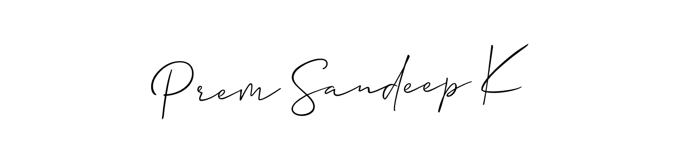 Allison_Script is a professional signature style that is perfect for those who want to add a touch of class to their signature. It is also a great choice for those who want to make their signature more unique. Get Prem Sandeep K name to fancy signature for free. Prem Sandeep K signature style 2 images and pictures png