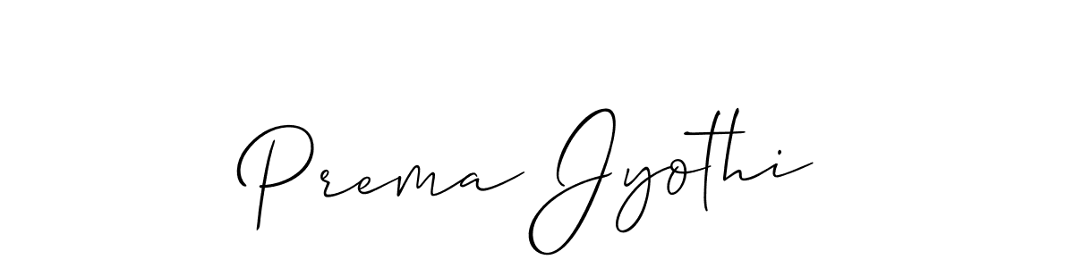 How to make Prema Jyothi name signature. Use Allison_Script style for creating short signs online. This is the latest handwritten sign. Prema Jyothi signature style 2 images and pictures png