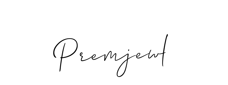 The best way (Allison_Script) to make a short signature is to pick only two or three words in your name. The name Premjewl include a total of six letters. For converting this name. Premjewl signature style 2 images and pictures png