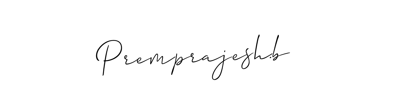 The best way (Allison_Script) to make a short signature is to pick only two or three words in your name. The name Premprajesh.b include a total of six letters. For converting this name. Premprajesh.b signature style 2 images and pictures png