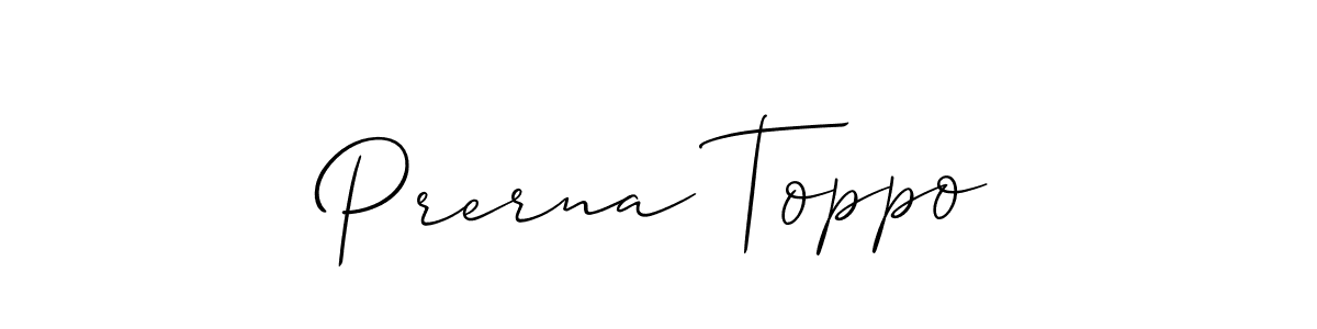 How to make Prerna Toppo name signature. Use Allison_Script style for creating short signs online. This is the latest handwritten sign. Prerna Toppo signature style 2 images and pictures png