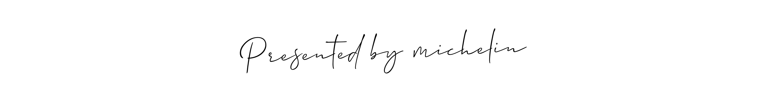 The best way (Allison_Script) to make a short signature is to pick only two or three words in your name. The name Presented　by　michelin include a total of six letters. For converting this name. Presented　by　michelin signature style 2 images and pictures png