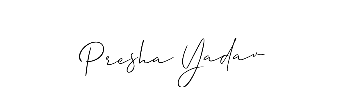 if you are searching for the best signature style for your name Presha Yadav. so please give up your signature search. here we have designed multiple signature styles  using Allison_Script. Presha Yadav signature style 2 images and pictures png