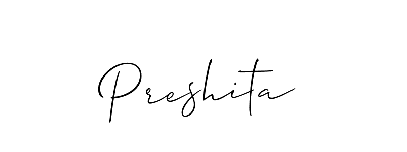 Also You can easily find your signature by using the search form. We will create Preshita name handwritten signature images for you free of cost using Allison_Script sign style. Preshita signature style 2 images and pictures png