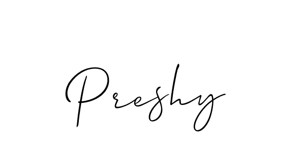 Design your own signature with our free online signature maker. With this signature software, you can create a handwritten (Allison_Script) signature for name Preshy. Preshy signature style 2 images and pictures png