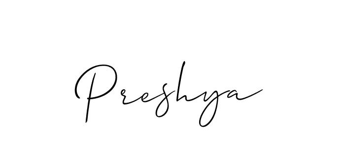 Also You can easily find your signature by using the search form. We will create Preshya name handwritten signature images for you free of cost using Allison_Script sign style. Preshya signature style 2 images and pictures png