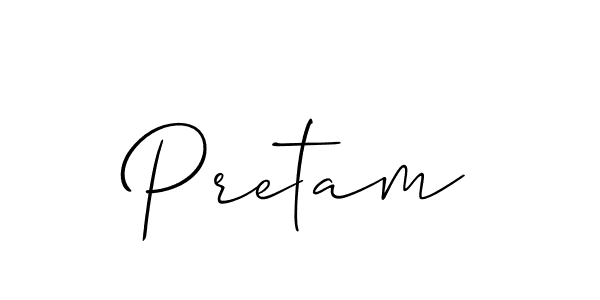 Use a signature maker to create a handwritten signature online. With this signature software, you can design (Allison_Script) your own signature for name Pretam. Pretam signature style 2 images and pictures png