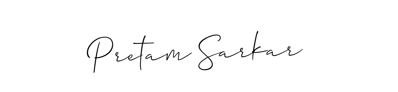 How to make Pretam Sarkar name signature. Use Allison_Script style for creating short signs online. This is the latest handwritten sign. Pretam Sarkar signature style 2 images and pictures png