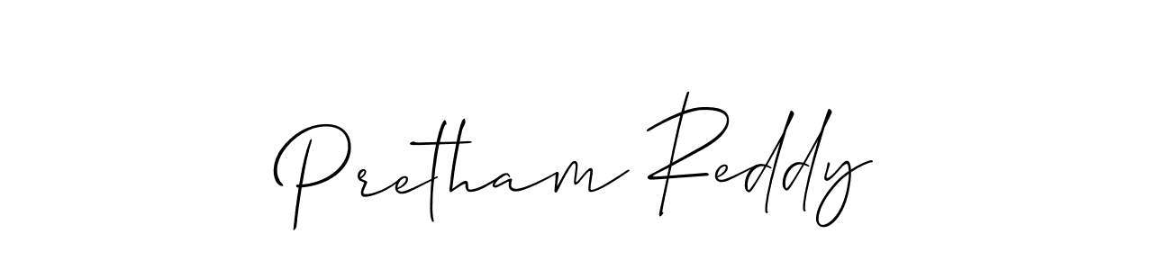 Make a short Pretham Reddy signature style. Manage your documents anywhere anytime using Allison_Script. Create and add eSignatures, submit forms, share and send files easily. Pretham Reddy signature style 2 images and pictures png