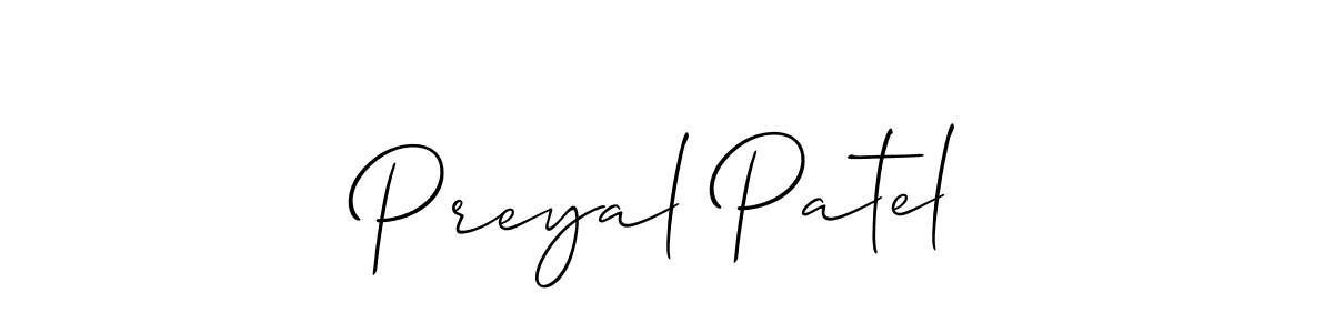 How to make Preyal Patel name signature. Use Allison_Script style for creating short signs online. This is the latest handwritten sign. Preyal Patel signature style 2 images and pictures png